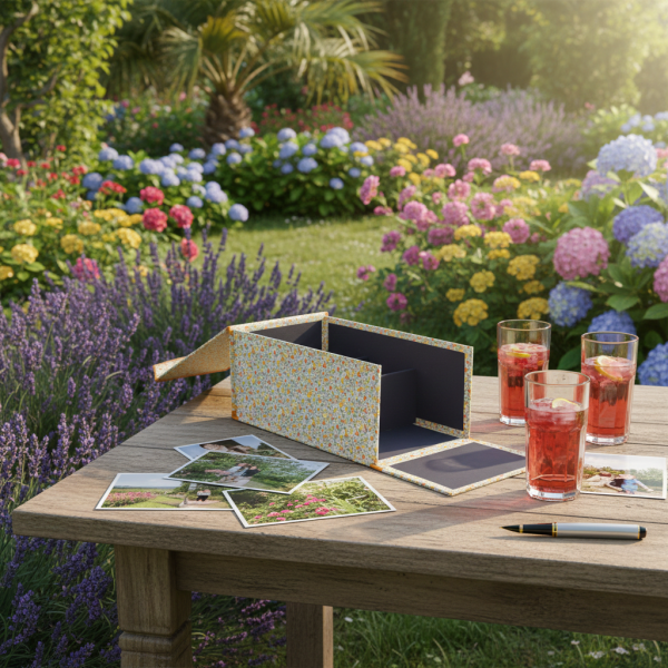 Orange photo box with compartments for sorting your photos